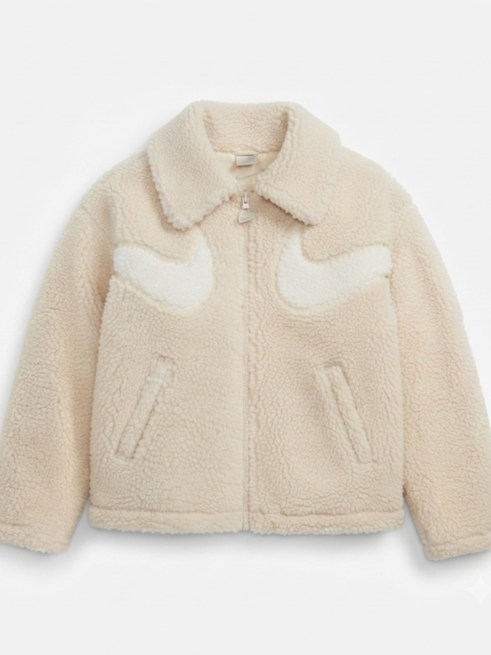 Nike Sportswear Faux Fur Swoosh Jacket - Cream Beige Sherpa Fleece